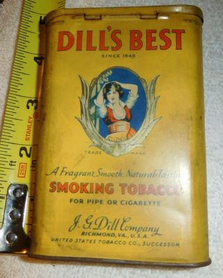 Vintage Dill`s Best Smoking Tobacco Tin Can,  Richmond Va,  Yellow