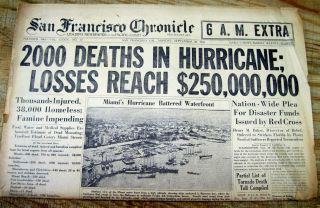 1926 Headline Display Newspaper 2000 Dead In The Great Miami Hurricane Florida