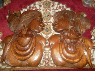 African Wood Carving Wall Art Hanging Hand Carved Wooden Plaque Sculpture.  Rare