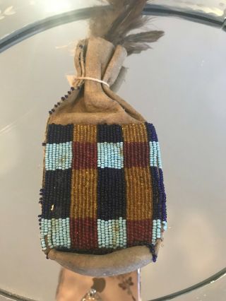 Old Native American Beaded Deer Hide Money/medicine Pouch,  Really Excelent
