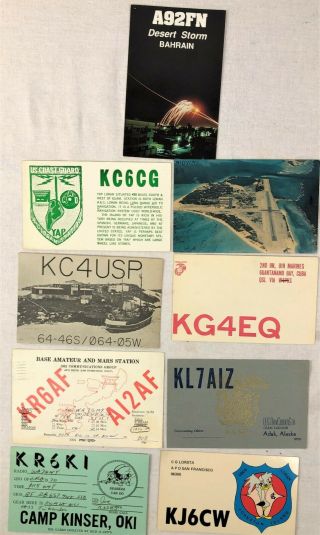 Vintage 9 Qsl Ham Radio Cards Navy Coast Guard Marines San Francisco Alaska