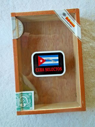 Cuba Selectos Wood Glass Front Cigar Box Empty 6 3/4 " X 4 1/2 " X 1 1/4 " Deep