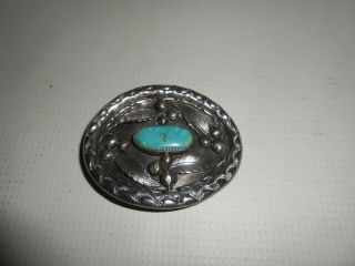 Signed Sterling Belt Buckle - Turquoise Stone Southwestern Native American Indian