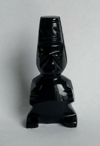 Mid Century Hand Carved Obsidian Aztec Figurine Statue - Mexico (8 Cm Height)