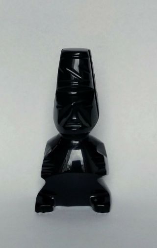 Mid Century Hand Carved Obsidian Aztec Figurine Statue - Mexico (8 cm Height) 5