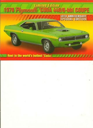 No Car) Danbury/brochure/paperwork/only 1970 Plymouth Cuda 440/6 Bbl Green 1/24