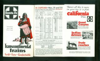 1940 Santa Fe Railroad Transcontinental Trains Time Tables
