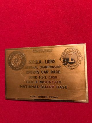 1956 Sports Car Club Of America Contestant Dash Plaque Ft.  Worth Tx