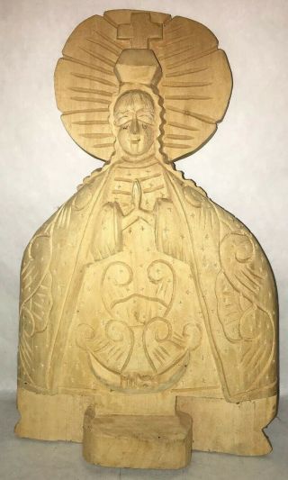 Hand Carved Wood Tree Trunk Sculpture Virgin Mary Our Lady Of Guadalupe Vintage