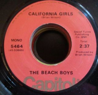 45 Rpm Record Beach Boys California Girls / Let Him Run Wild Vg,