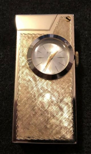 Rare Vintage Art Deco Swiss Made 17 Jewel Rivo Clock Watch Pocket Lighter