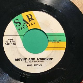 45 Rpm Sims Twins Sar 138 Movin And A Grovin / That 