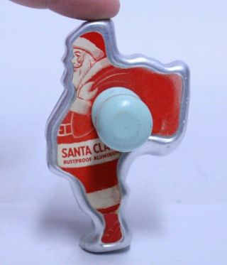 Antique Aluminum Santa Claus Cookie Cutter W Turquoise Handle & Paper Label