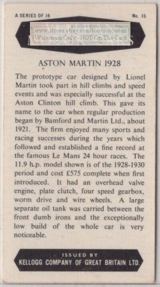 1928 Aston Martin 11.  9 hp Motor Car Automobile Vintage Ad Card 2