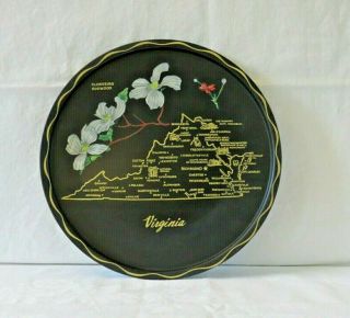 Vintage State Of Virginia Metal Souvenir Collector Plate With Flowering Dogwood