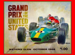 1968 Grand Prix United States Automobile Race Advertisement Vintage Poster