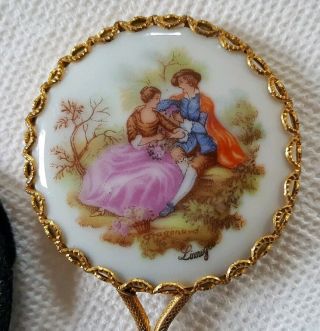 Vintage Limoges Hand Painted Porcelain Purse Mirror 2