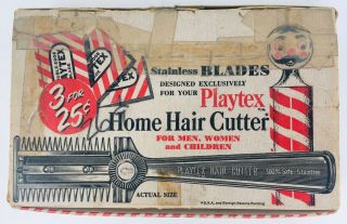 Vintage Playtex Home Hair Cutter Stainless Blades Barbershop Display Box 1950 