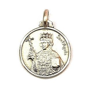16mm Sterling Silver 925 St Agatha Of Sicily Medal Necklace Pendant Charm - Italy