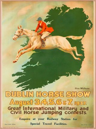 1937 Dublin Horse Show Ireland Airline Vintage Irish Travel Poster Print
