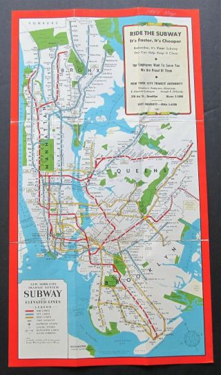 An Early York City Transit Authority Subway & El Map Ca 1955