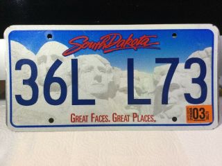 South Dakota 2003 License Plate Mt.  Rushmore 36l L73 Great Faces - Great Places