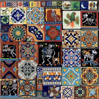 50 Piece Talavera Pottery Tile Mural Day Of The Dead Animal Bird 1 " 2 " 3 " 4 " 6 "