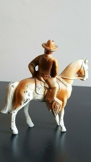 Vintage Antique Cast Metal Cowboy On Horse Children ' s Toy 2