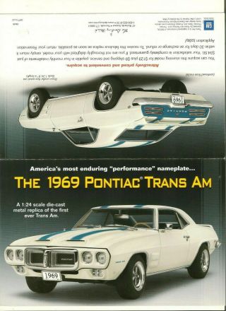 No Car - Danbury Brochure/paperwork/only 1969 Pontiac Trans Am Coupe White 1/24