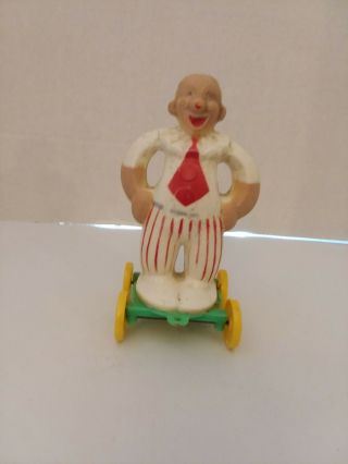 Rosbro Zook The Clown,  Plastic Pull Toy Candy Holder On Wheels Vintage 1940s 50s
