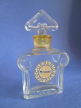 Mitsouko Pure Perfume Bottle 1/2 Fl Oz Guerlain Vintage Heart Shape Stopper