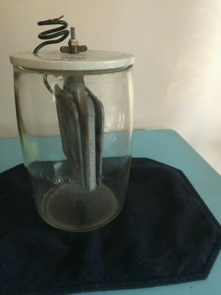 Antique Electric Thomas Edison Battery Jar With Lid & Plate
