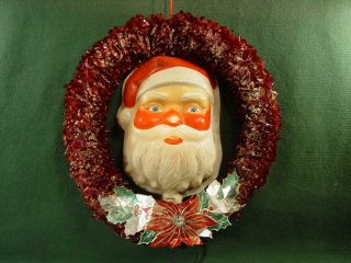 Vintage 1950s Cellophane Christmas Wreaths Unique Celluloid Santa Face