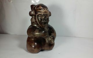 Interesting Latin America Folk Art Pottery,  Peruvian Figural Sculpture 6.  25 X 3.  5