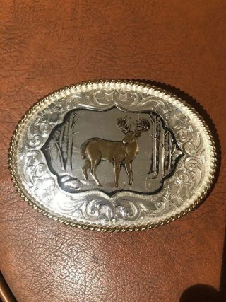 12 Point Buck Deer Hunters Montana Silversmiths Silver Plate Belt Buckle Western