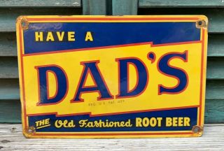 Vintage Dads Rootbeer Porcelain Pump Plate Sign