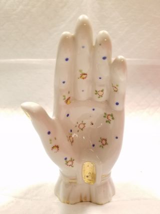 Vtg Porcelain Ladies Hand Ashtray Trinket Dish Japan Floral Design W/gold Accent