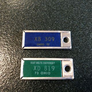 2 - Vintage,  Dav Mini License Plate Tags,  1 - Xb 309 Ohio 72,  1 - Xd 309 Ohio 73