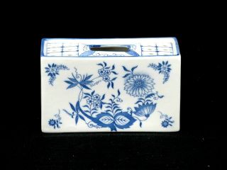 Classic Blue Onion Design Andrea By Sadek Ceramic Ikebana Flower Frog Brick Vase