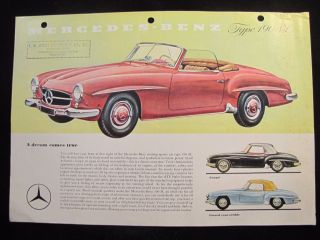 1956 - 63 Mercedes 190sl Coupe Convertible Sales Brochure Spec Sheet