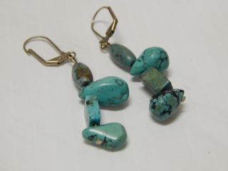 Vintage Santo Domingo Pueblo Indian Turquoise Bead,  Nugget Earrings