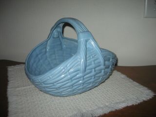 Blue Glazed Ceramic Wicker Basket Easter Centerpiece Signed Gw 89 10 " X9 " X8 " Tall