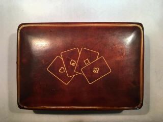 Vintage Leather Playing Cards Case Made In Italy W/gold Gilt: 2 Decks Of Cards