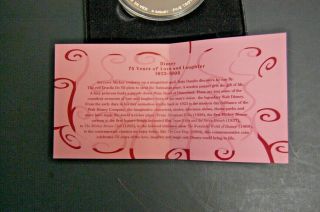 Disney 75 YEARS OF LOVE & LAUGHTER.  999 Fine Silver 5 Troy oz Medallion w/coa 6