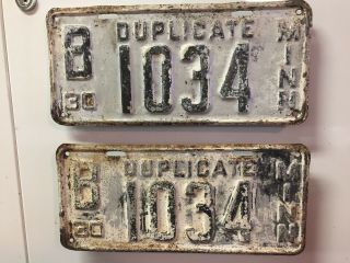 1930 Duplicate 4 Digit Minnesota License Plate Pair Very Rare