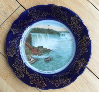 Vintage General View Niagara Falls York Souvenir Plate 6” Gold Leaf Trim