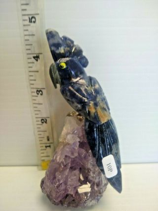 Hand - Carved Brazilian Stone Bird Made From Amethyst And Various Other Semi - Preci