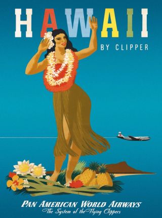 Hawaii By Clipper Hawaiian United States Vintage Travel Advertisement Poster 2
