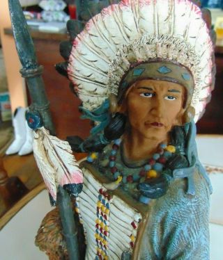 LARGE INDIAN STATUE FIGURE HEAD DRESS FEATHERED SPEAR & MORE 17 