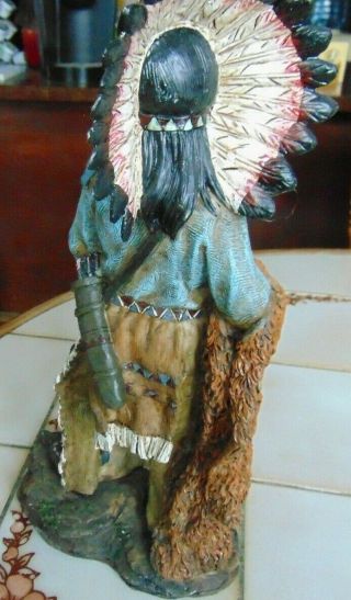 LARGE INDIAN STATUE FIGURE HEAD DRESS FEATHERED SPEAR & MORE 17 